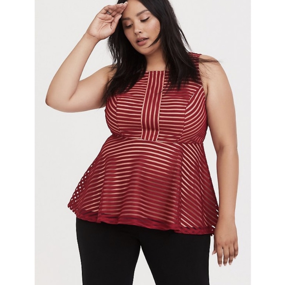 Plus Size Red Striped Peplum Tank Top